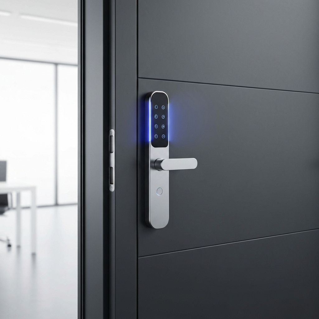Smart door lock with keypad access control system installed by Advance Security